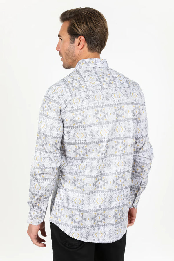 Platini Men Aztec Foiled Shirt White - Broken horn