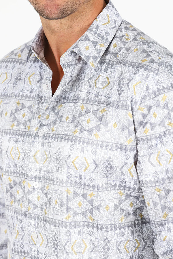 Platini Men Aztec Foiled Shirt White - Broken horn