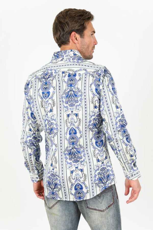 Platini Men Satin Cotton/Spandex Long Sleeve Shirt - Broken horn