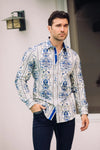 Platini Men Satin Cotton/Spandex Long Sleeve Shirt - Broken horn