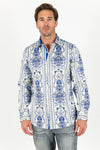 Platini Men Satin Cotton/Spandex Long Sleeve Shirt - Broken horn