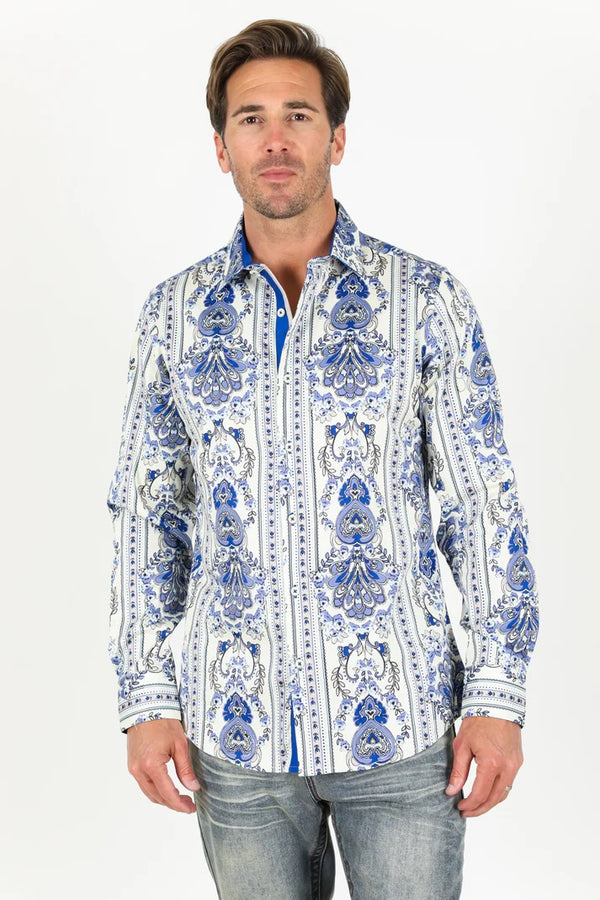Platini Men Satin Cotton/Spandex Long Sleeve Shirt - Broken horn