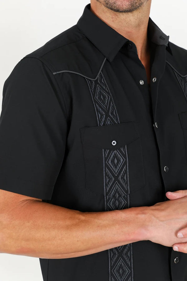 Men's Modern Guayabera Shirt - Black - Broken horn