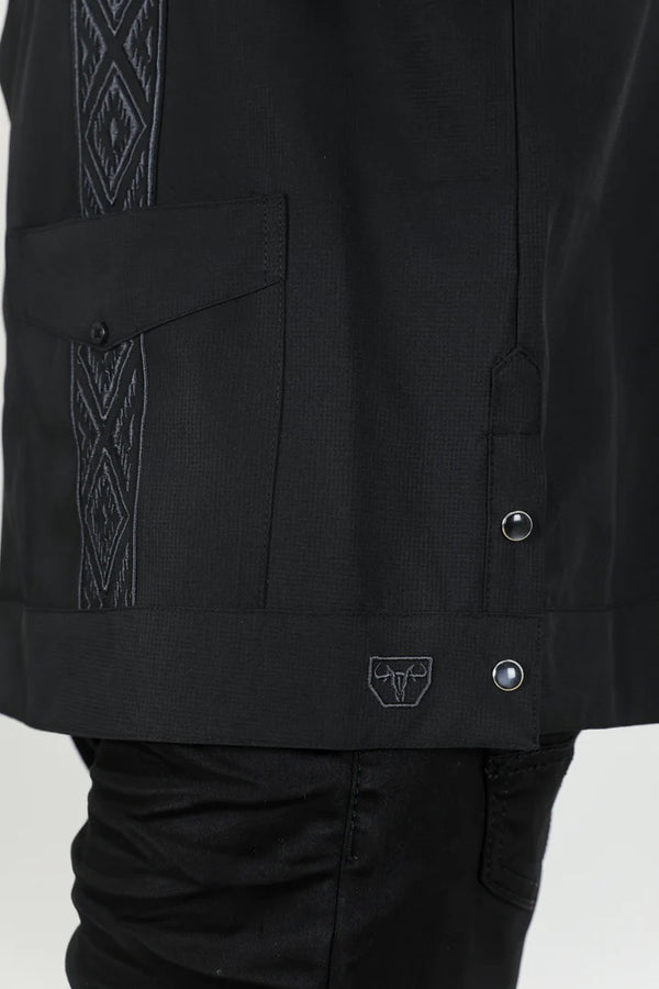 Men's Modern Guayabera Shirt - Black - Broken horn