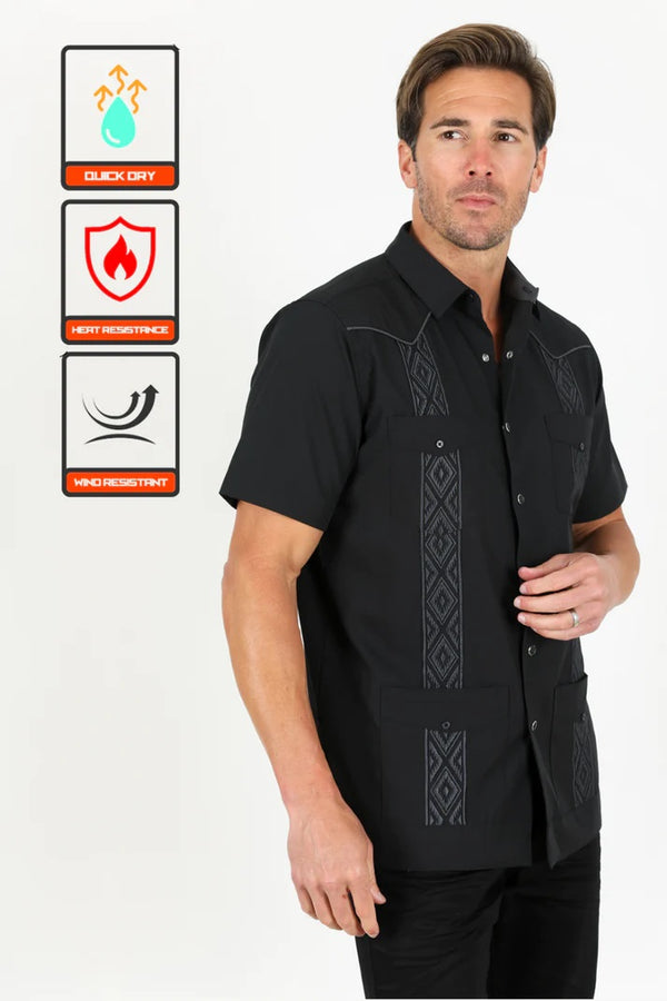 Men's Modern Guayabera Shirt - Black - Broken horn