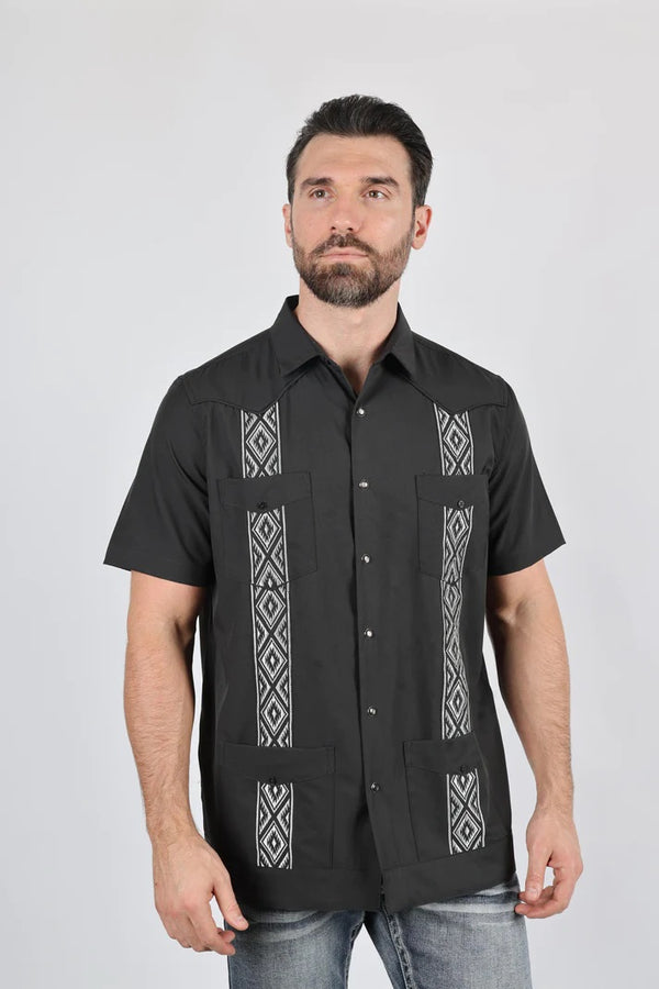 Men's Modern Guayabera Shirt - Charcoal - Broken horn