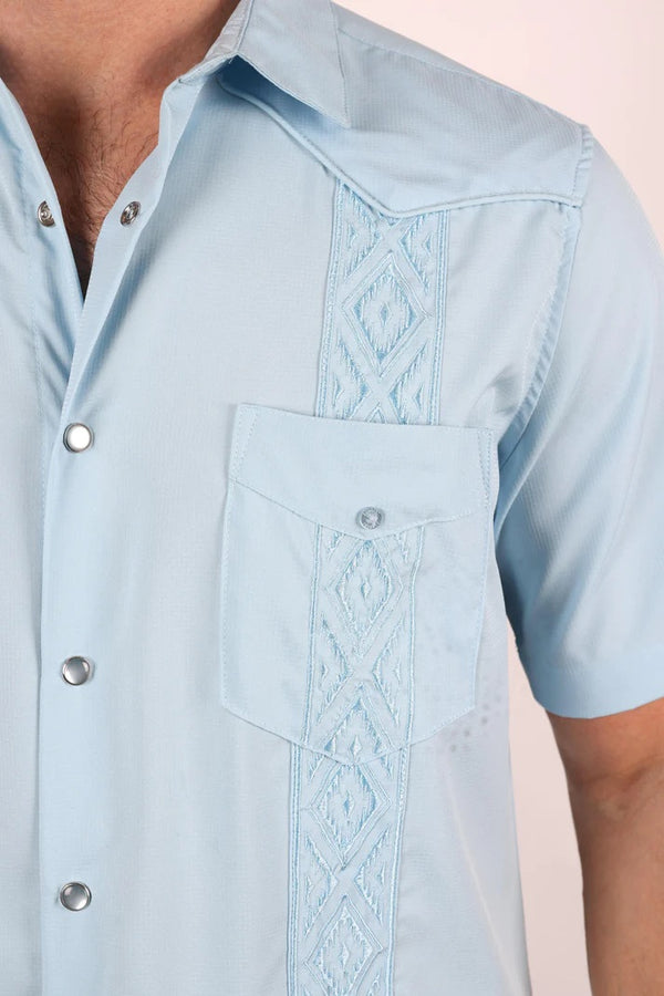 Men's Modern Guayabera Shirt - Light Blue - Broken horn