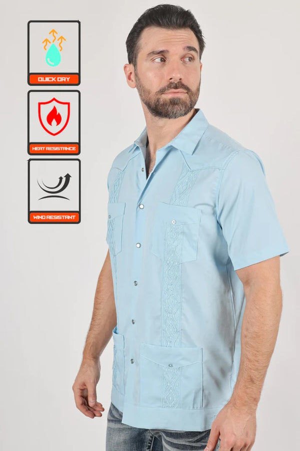 Men's Modern Guayabera Shirt - Light Blue - Broken horn