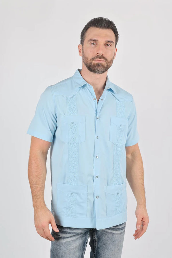 Men's Modern Guayabera Shirt - Light Blue - Broken horn