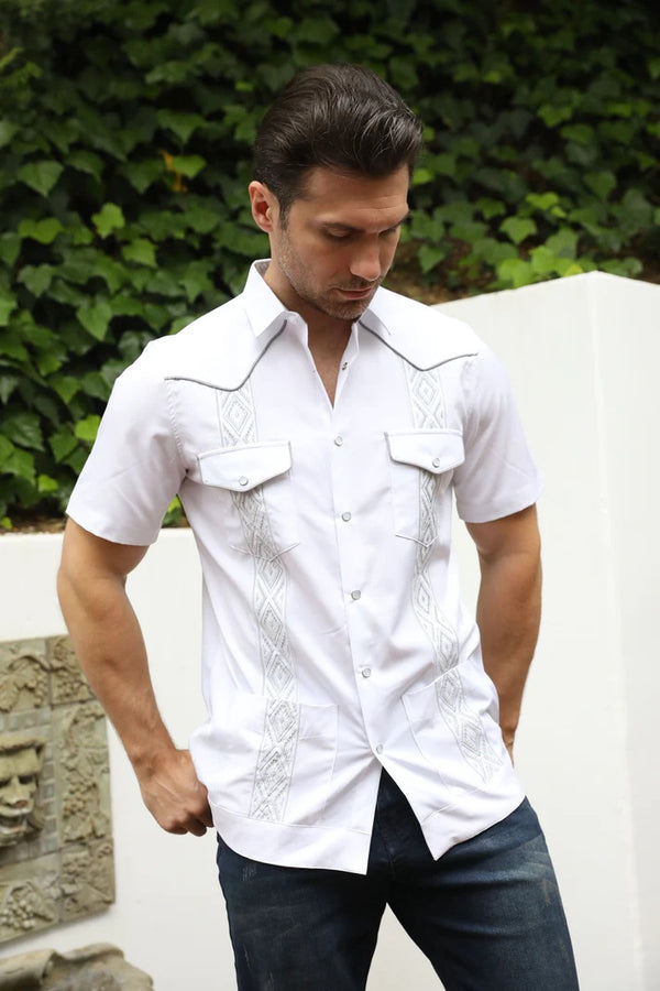 Men's Modern Guayabera Shirt - White - Broken horn