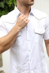Men's Modern Guayabera Shirt - White - Broken horn