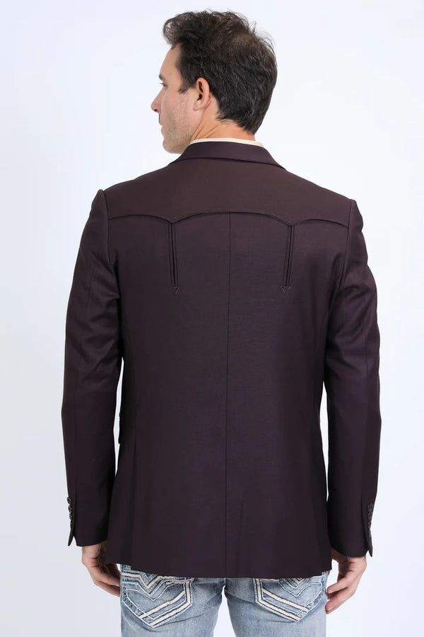 Platini Men's Double Button Western Burgundy Blazer - Broken horn