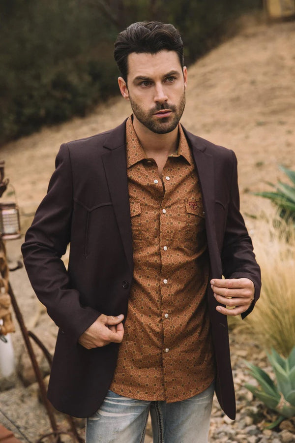Platini Men's Double Button Western Burgundy Blazer - Broken horn