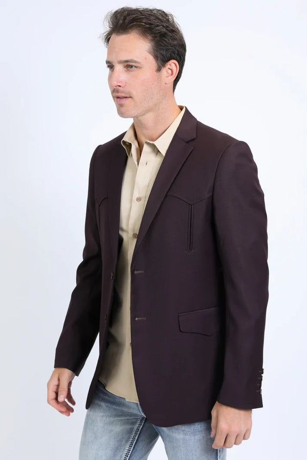 Platini Men's Double Button Western Burgundy Blazer - Broken horn