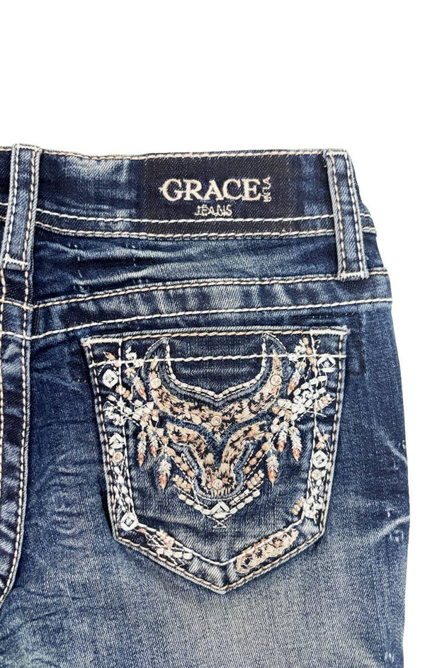 Steer Head Leopard Trims A Little Girl Boot Cut - Broken horn