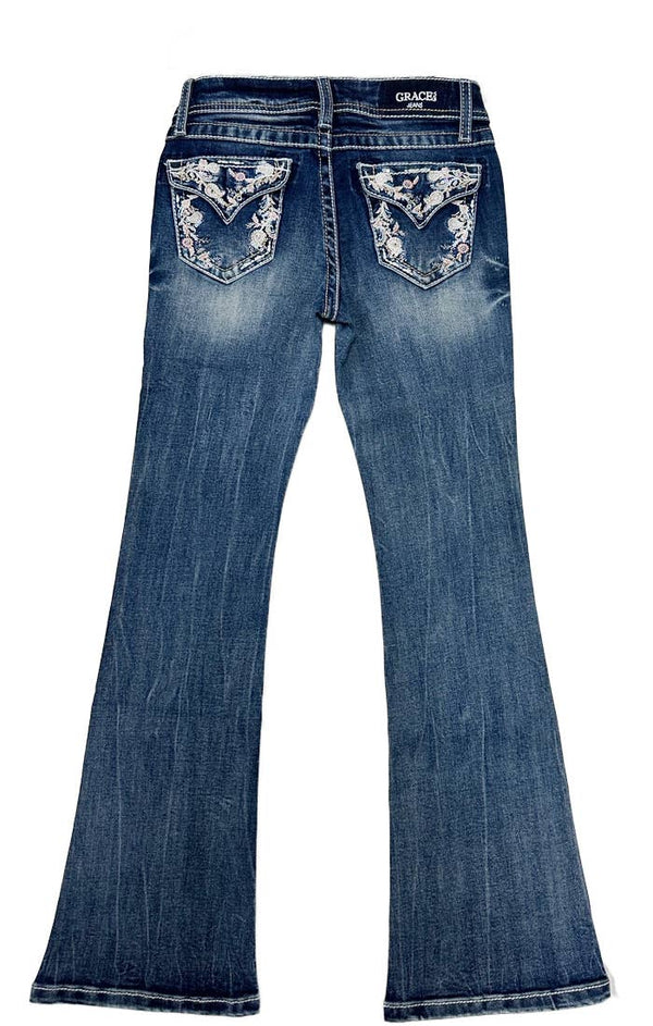 Floral Details Faux Flap Girl Boot Cut - Broken horn