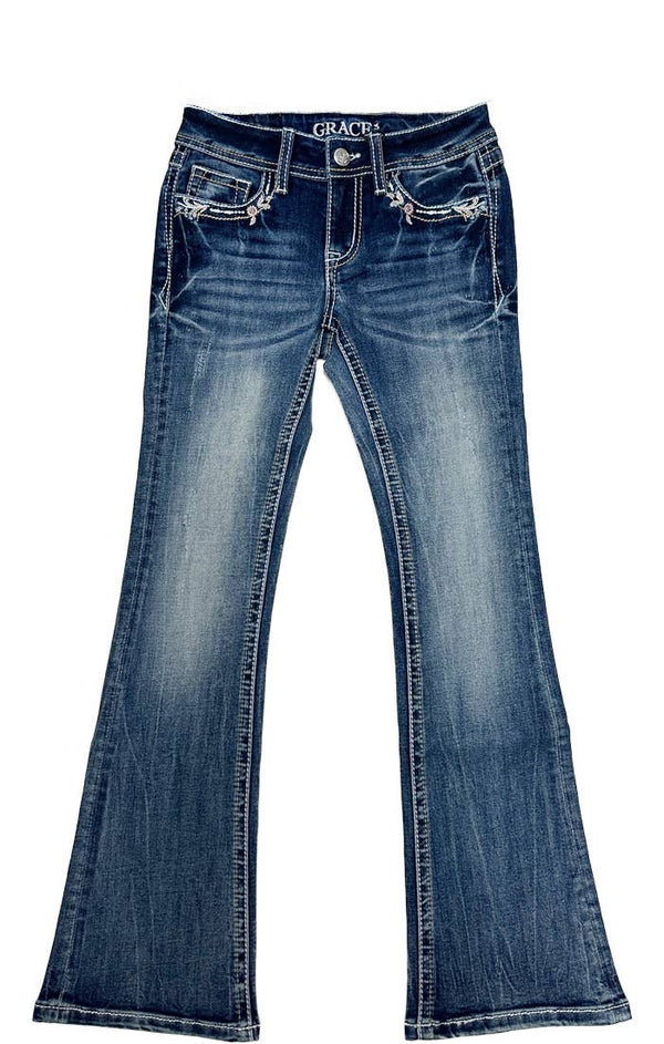 Floral Details Faux Flap Girl Boot Cut - Broken horn