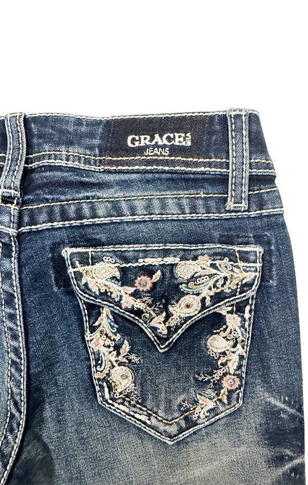Floral Details Faux Flap Girl Boot Cut - Broken horn