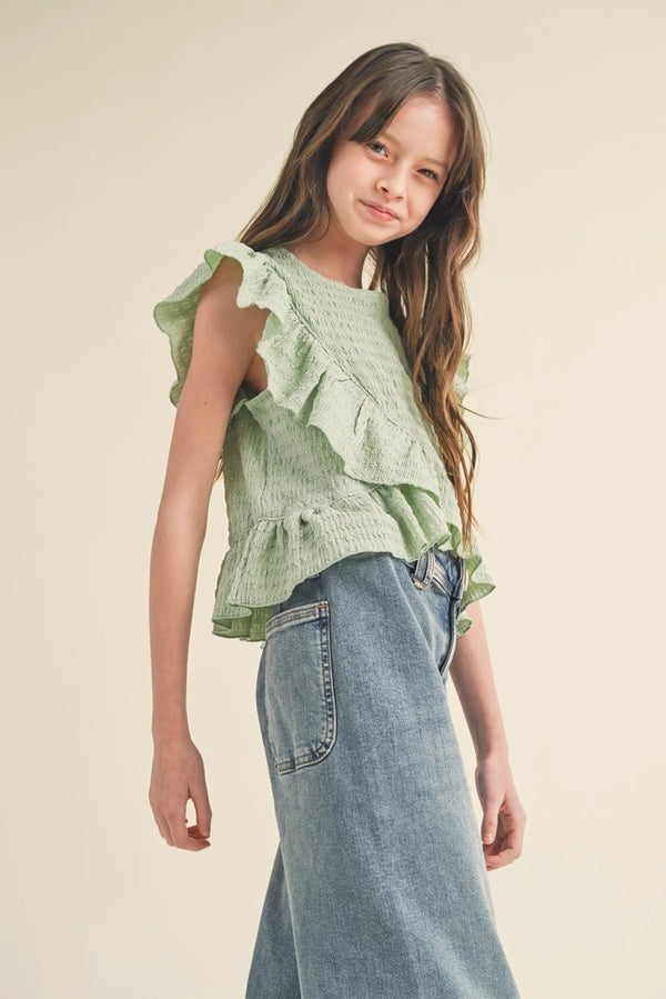 Tween Kids Girls Asymmetrical Sleeveless Top - Broken horn