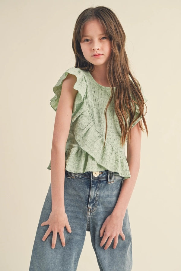 Tween Kids Girls Asymmetrical Sleeveless Top - Broken horn