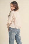 Tween Kids Girls Raglan Blouse with Lace Trim - Broken horn