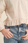 Tween Kids Girls Raglan Blouse with Lace Trim - Broken horn
