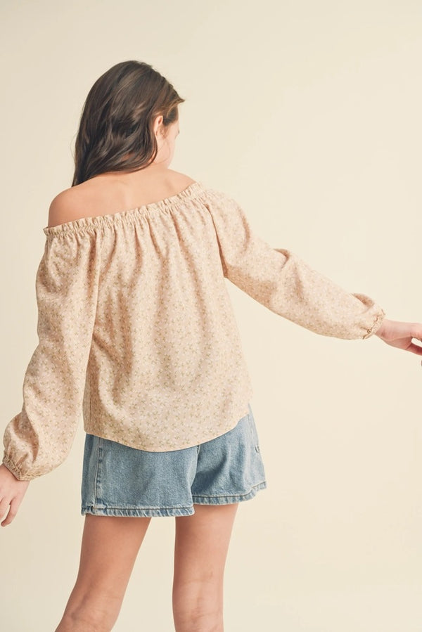 Tween Kids Girls Raglan Ruffle Neck Peasant Top - Broken horn