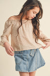 Tween Kids Girls Raglan Ruffle Neck Peasant Top - Broken horn