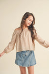 Tween Kids Girls Raglan Ruffle Neck Peasant Top - Broken horn