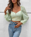 Light Green Puff Sleeve Corset Long Sleeve Crop Top - Broken horn