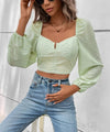 Light Green Puff Sleeve Corset Long Sleeve Crop Top - Broken horn