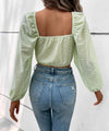Light Green Puff Sleeve Corset Long Sleeve Crop Top - Broken horn