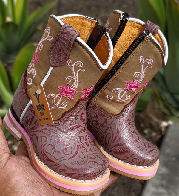 Hooch Toddler Pink Tooled Print Boot - Broken horn