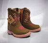 Hooch Baby Boot Flower Square Toe - Cafe - Broken horn