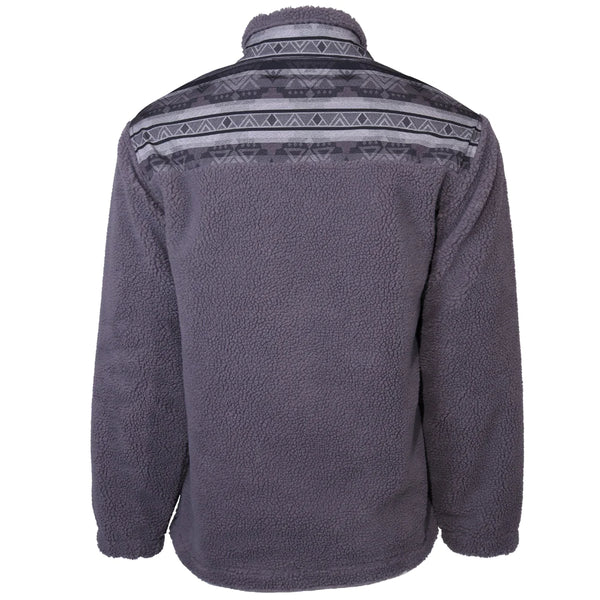 Hooey Mens Sherpa Fleece Pullover Dark Charcoal w/ Grey Serape Pattern - Broken horn