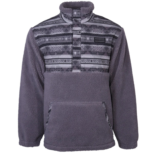 Hooey Mens Sherpa Fleece Pullover Dark Charcoal w/ Grey Serape Pattern - Broken horn
