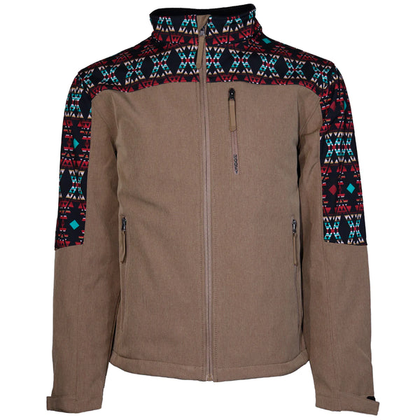 Hooey Youth Softshell Jacket Tan/Aztec - Broken horn
