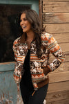Hooey Quilted Track Jacket Tan/Brown - Broken horn