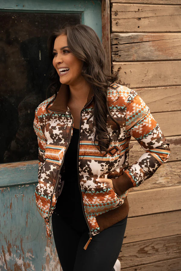 Hooey Quilted Track Jacket Tan/Brown - Broken horn