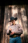 Hooey DOS SOL Pearl Snap Shirt Tan W/Pattern - Broken horn