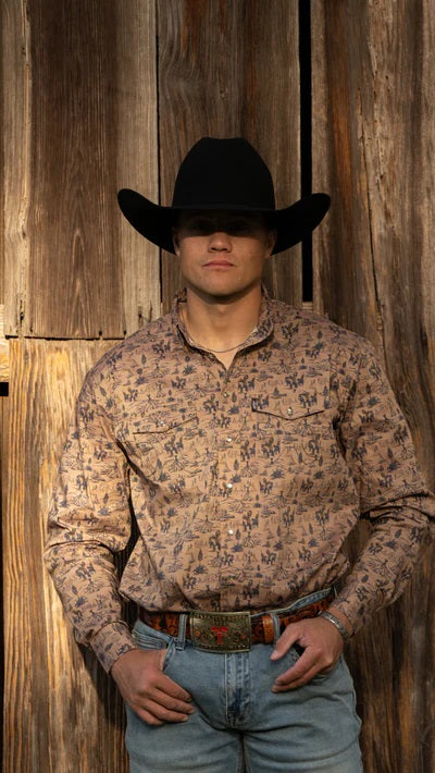 Hooey DOS SOL Pearl Snap Shirt Tan W/Pattern - Broken horn