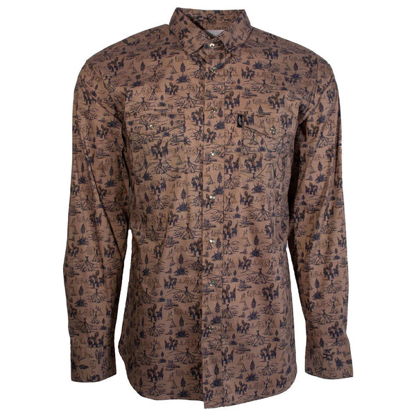 Hooey DOS SOL Pearl Snap Shirt Tan W/Pattern - Broken horn