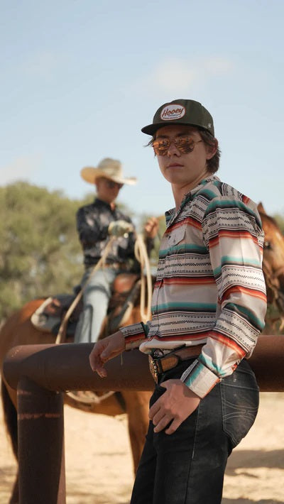 Hooey Sol Cream Serape Pattern Pearl Snap Shirt - Broken horn