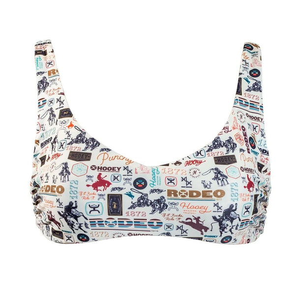 Hooey Logo Reversable Swimsuit Top -Brown/Cream Cow Print - Broken horn