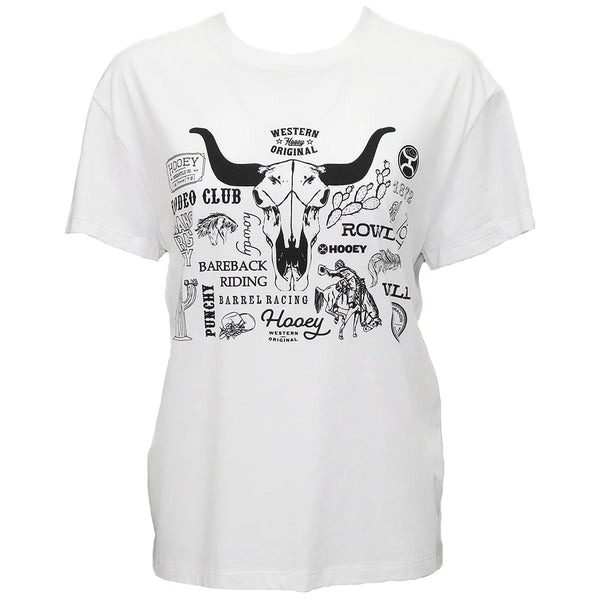 Hooey "Roundup" White w/Black Logo T-shirt - Broken horn
