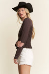 Smocked Front Long Sleeve Top - Broken horn