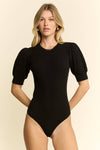 Half Sleeve Ribbed Crew Neck Bodysuit - Broken horn