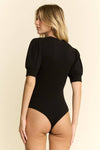 Half Sleeve Ribbed Crew Neck Bodysuit - Broken horn