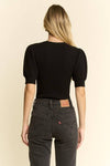 Half Sleeve Ribbed Crew Neck Bodysuit - Broken horn