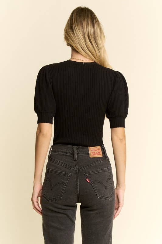 Half Sleeve Ribbed Crew Neck Bodysuit - Broken horn